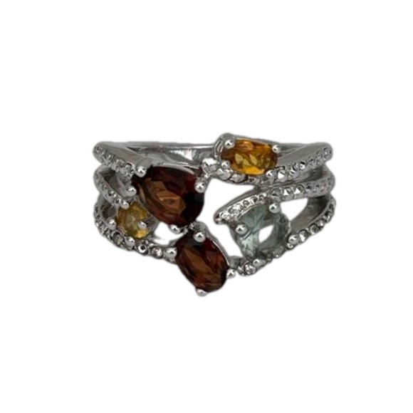 NVC Silver Tone Ladies Women's Ring Cluster Cocktail Size 6.5 Yellow Blue Red - Picture 13 of 13